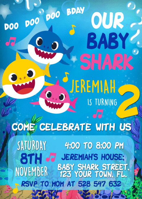 Baby Shark Party Birthday Invitation