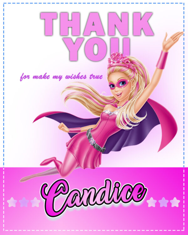 3 Barbie Super Princess Favor / Thank You Tags