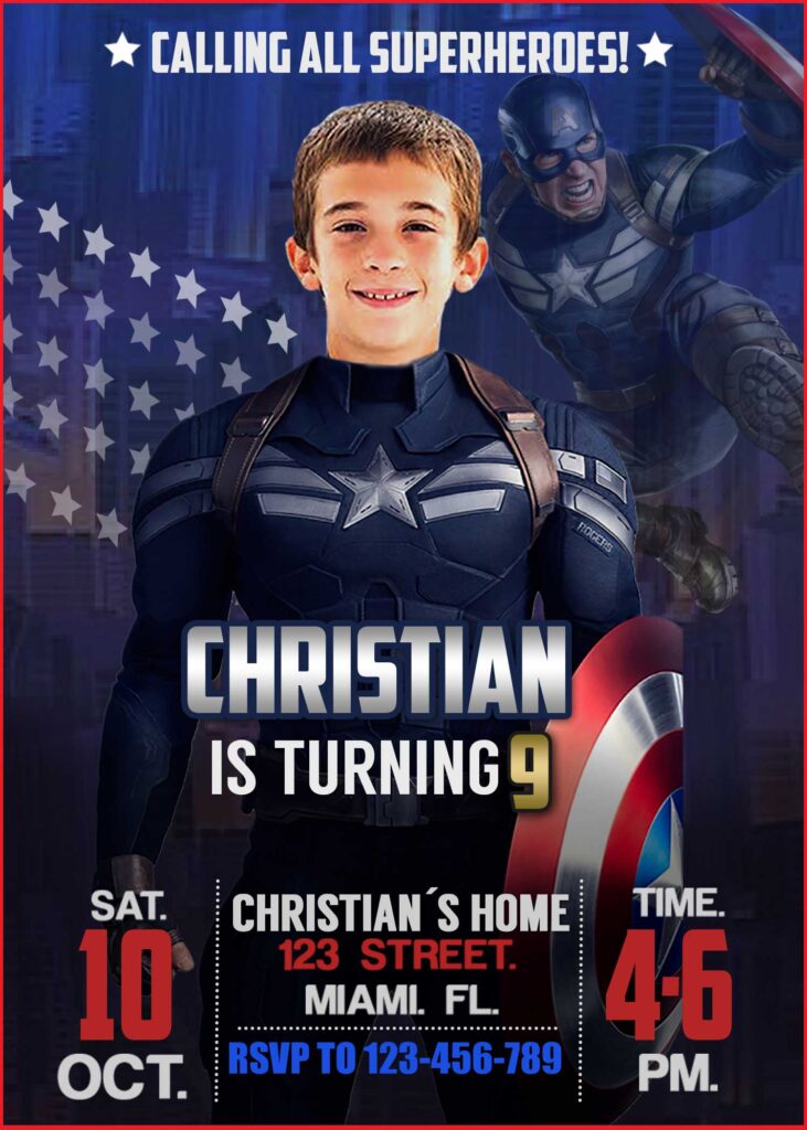 Captain America Birthday Invitation
