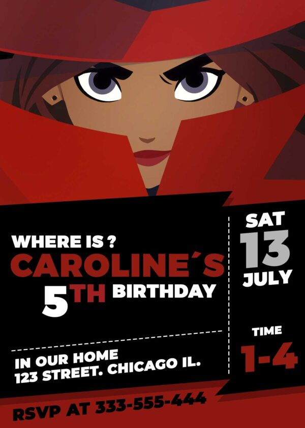 Carmen Sandiego Birthday Invitation