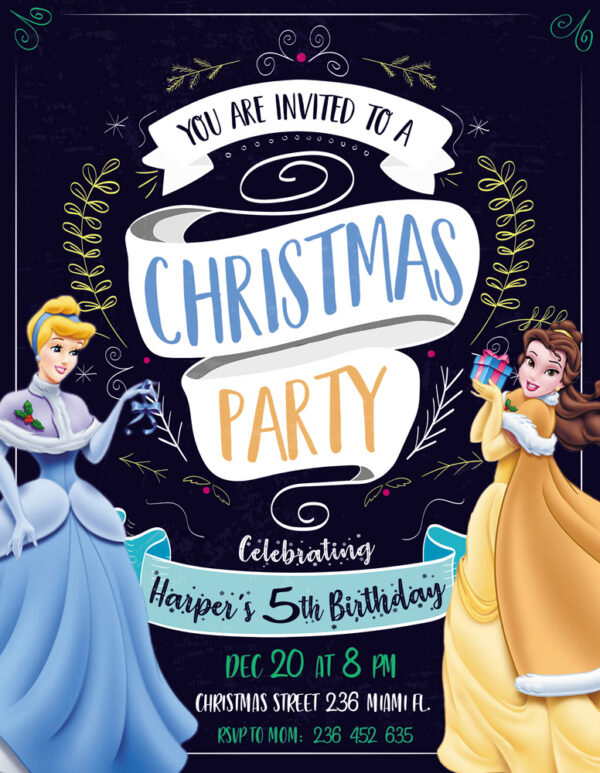Beautiful Princess Christmas Party Birthday Invitation