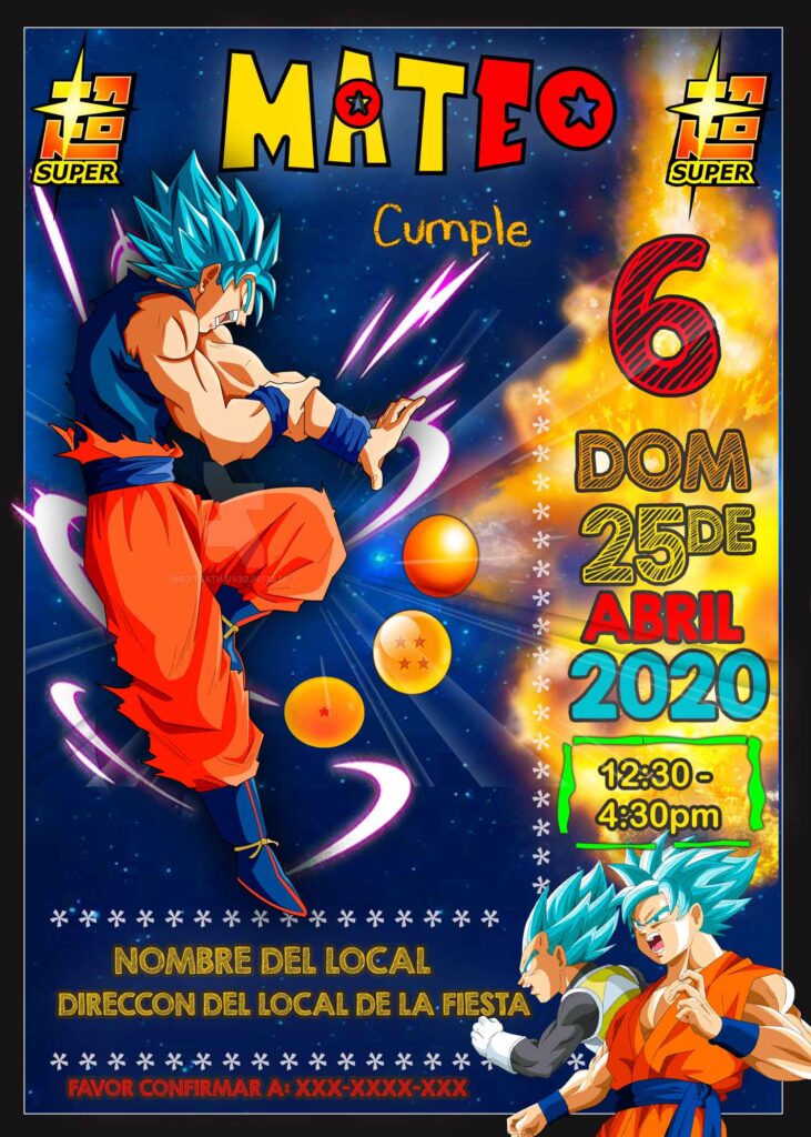 Invitación de Cumpleaños de Dragon Ball