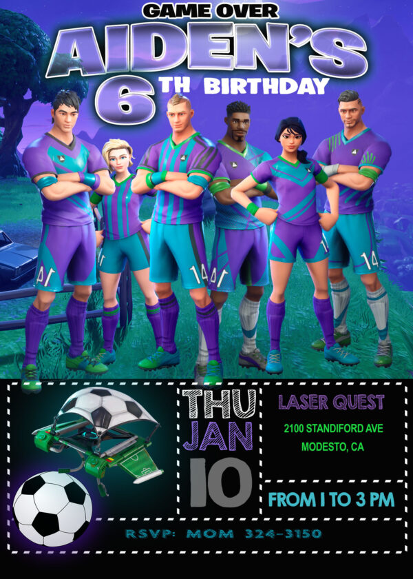 Fortnite Soccer Skins Birthday Invitation