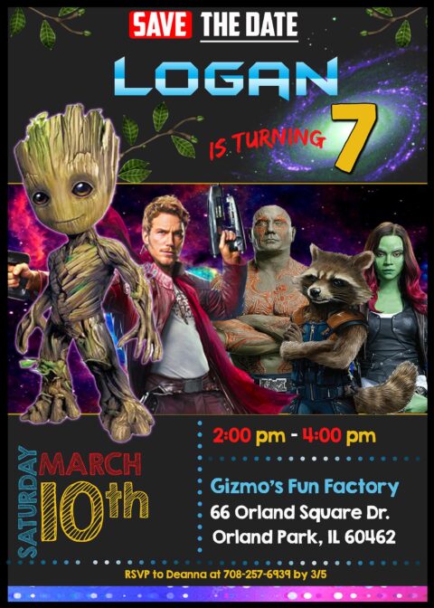 Amazing Guardians Of The Galaxy Birthday Invitation