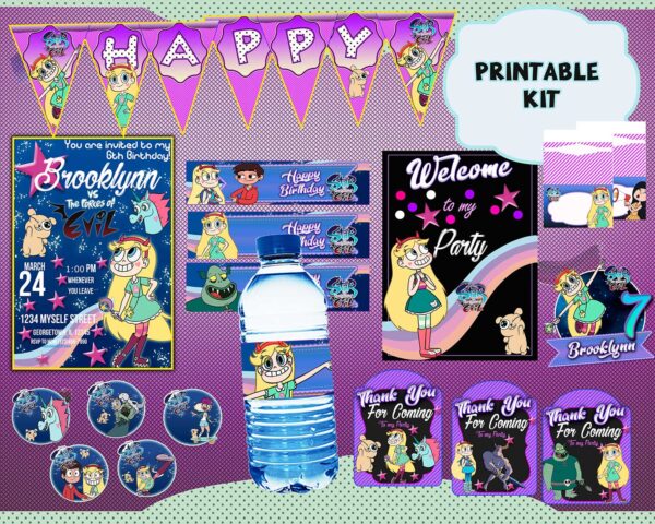 Awesome Star vs the Evil Forces party kit printable Bundle