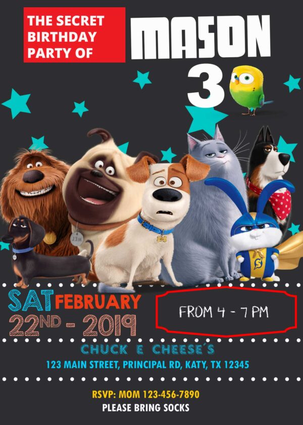Awesome The Secret Life of Pets Birthday Invitation
