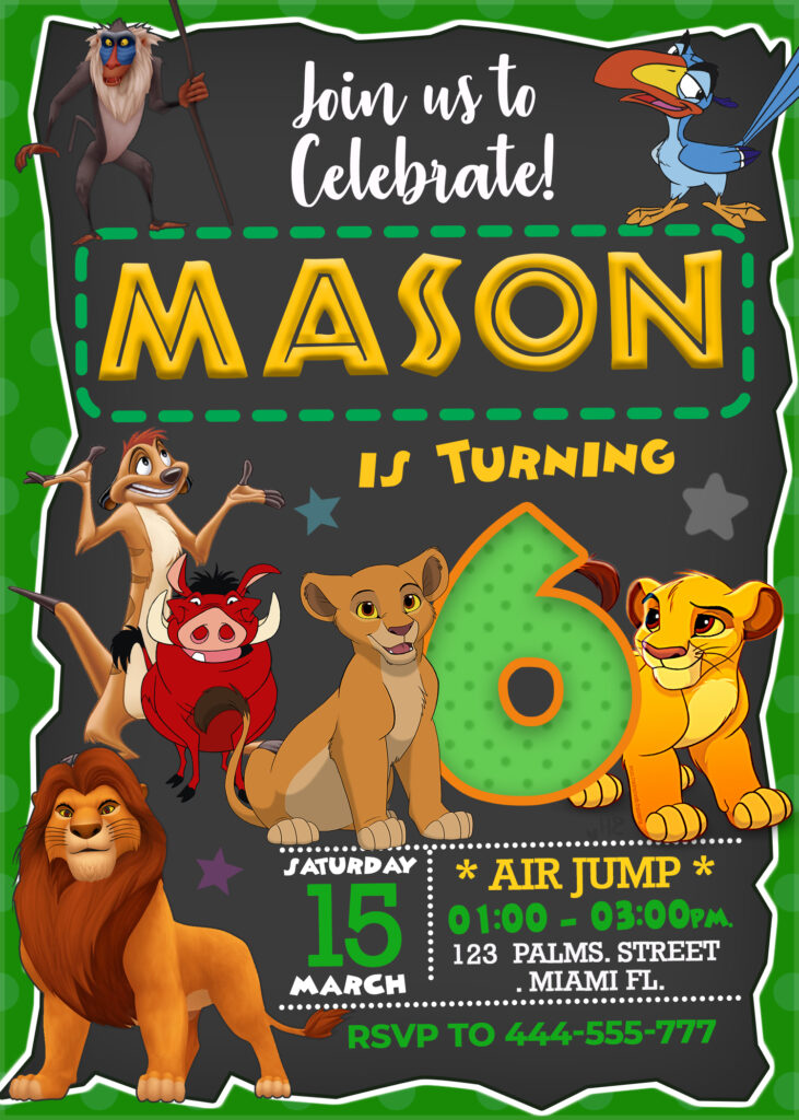 Lion King Birthday Invitation, Simba, Boy, Digital or Printed