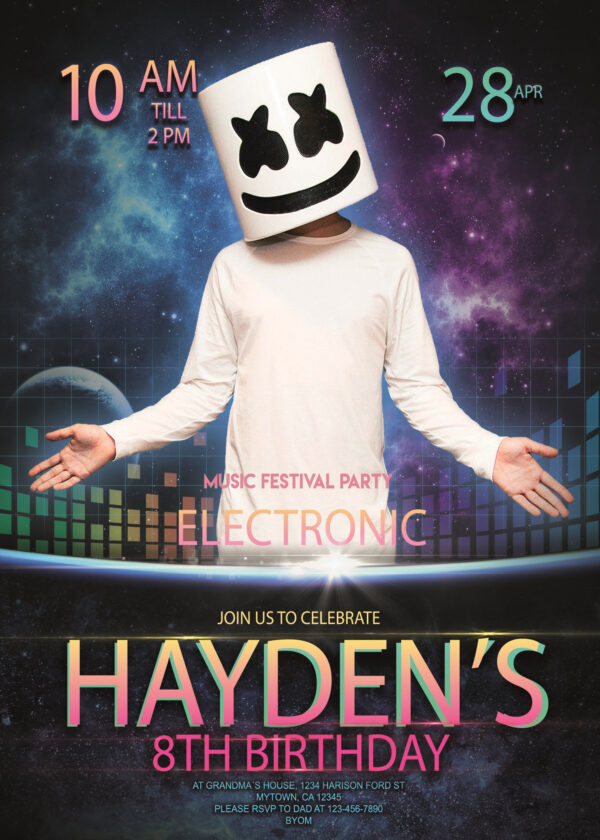 Marshmello DJ Electronic Party Birthday Invitation