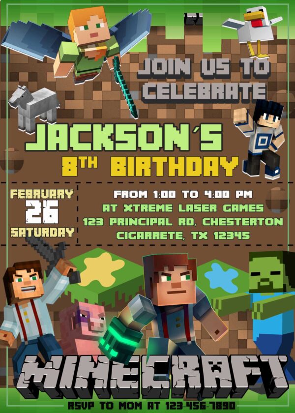 Amazing Minecraft Party Birthday Invitation