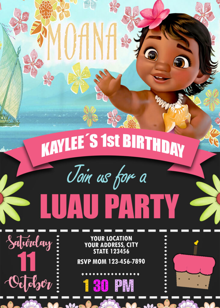 Baby Moana Luau Pool Party Invitation