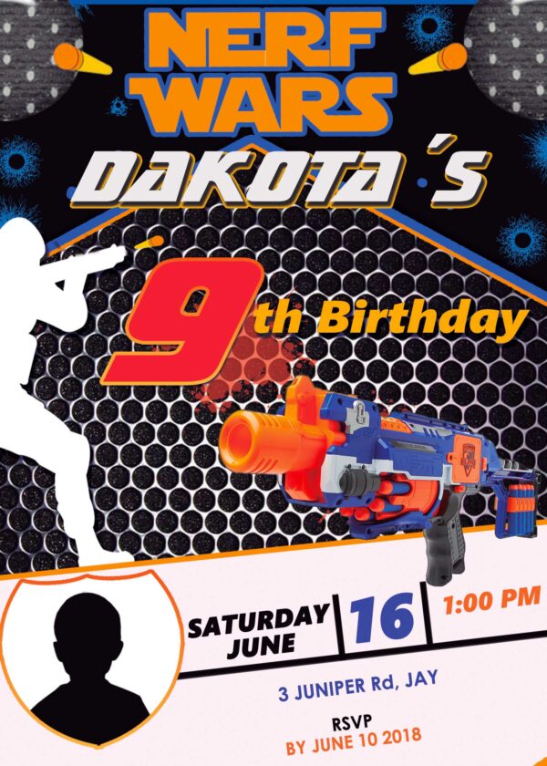 Amazing Nerf Party water gun Birthday Invitation