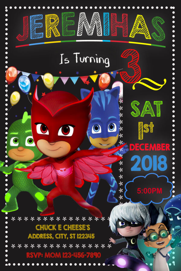 Incredible PJ Mask Owlette Birthday Invitation