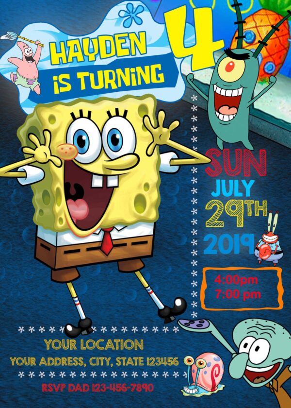 Spongebob Squarepants Birthday Invitation 2 (pool party)