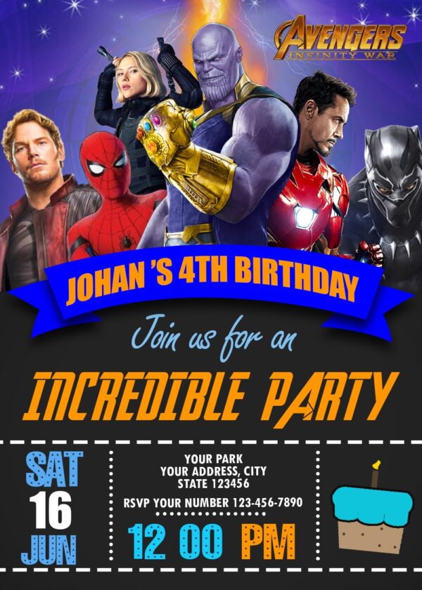 Avengers Infinity War Birthday Invitation