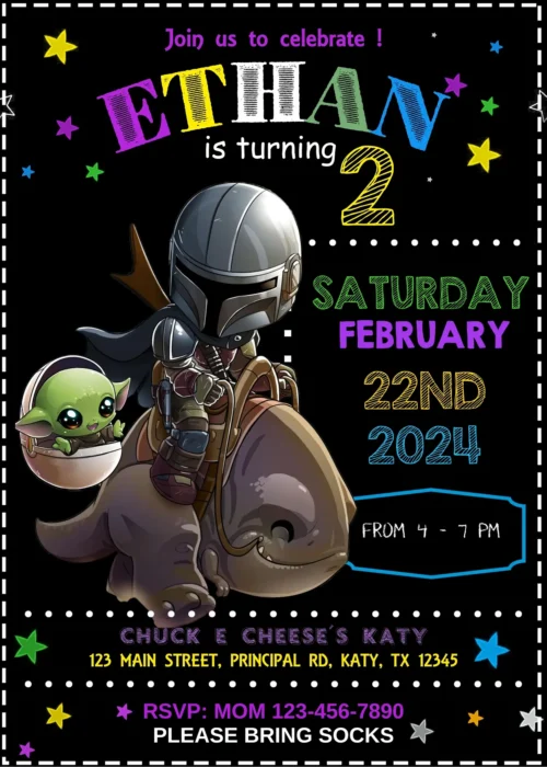 Baby Yoda birthday invitation template