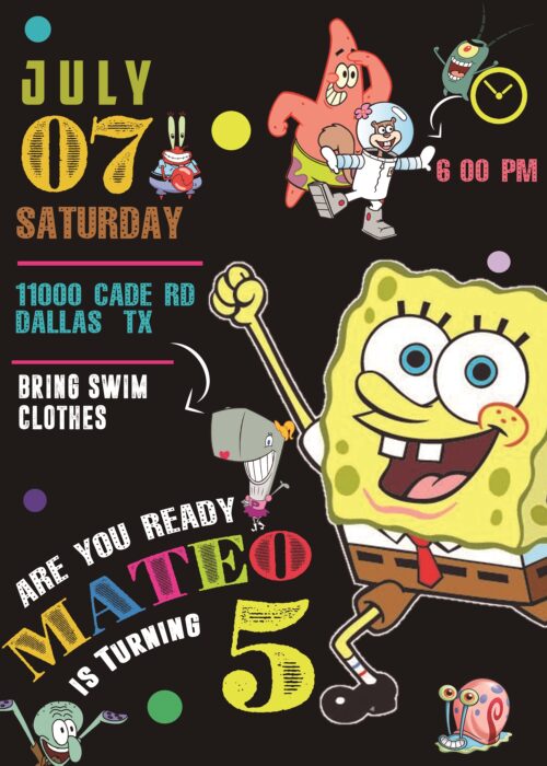 SpongeBob SquarePants Birthday Invitation (pool party)