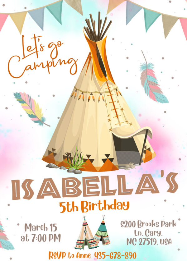 Amazing Teepee Camp Birthday Invitation