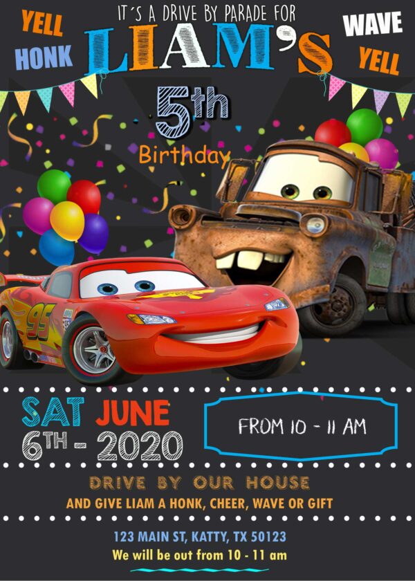 Awsome Cars Drive By Parade Birthday Invitation