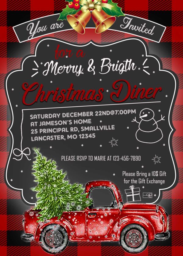 Christmas Red Truck Party Invitation