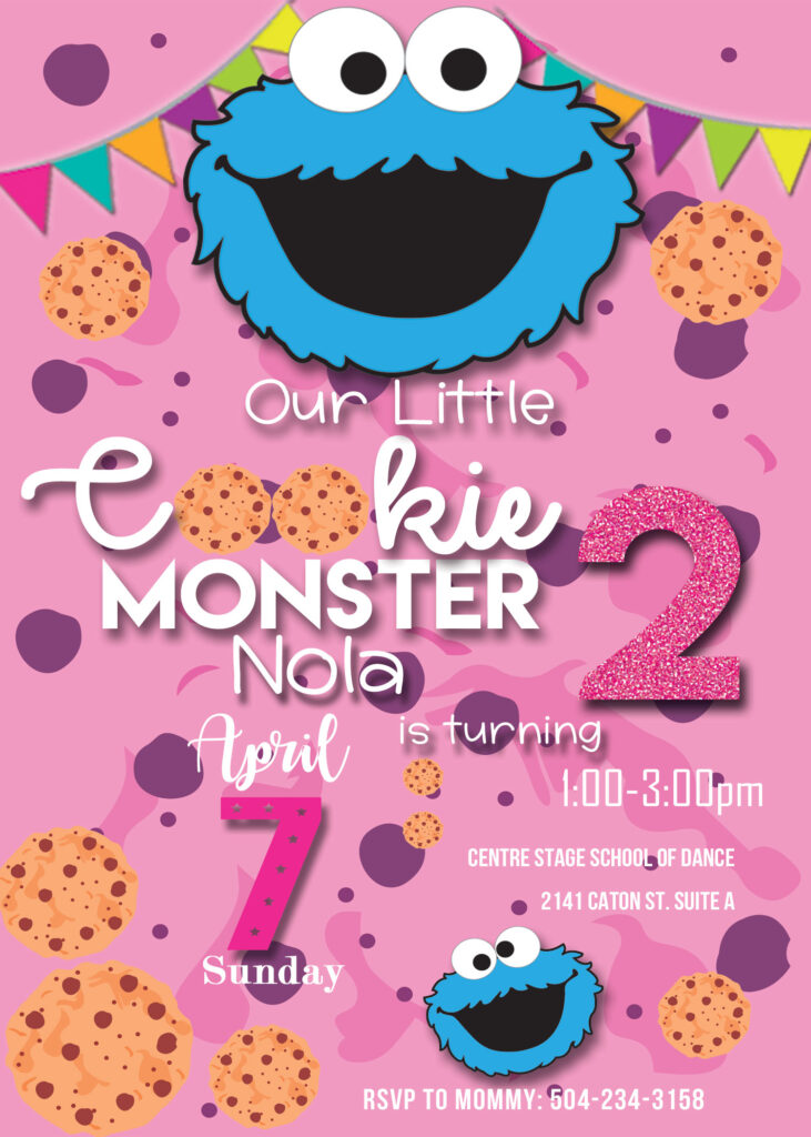Cookie Monster Girl Birthday Invitation