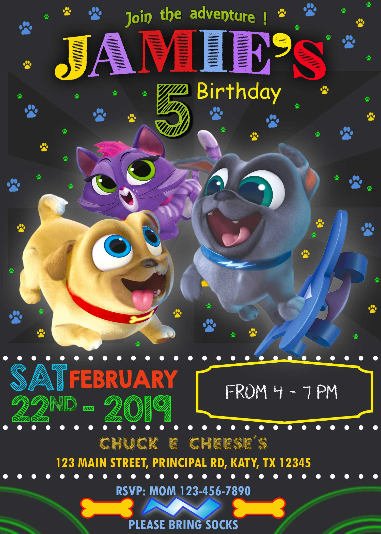 Puppy Dog Pals birthday party invitations personalised invites x 10 