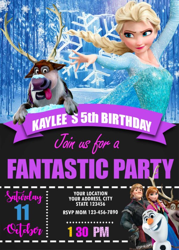 Adorable  Frozen Birthday Invitation - Elsa & Reindeer