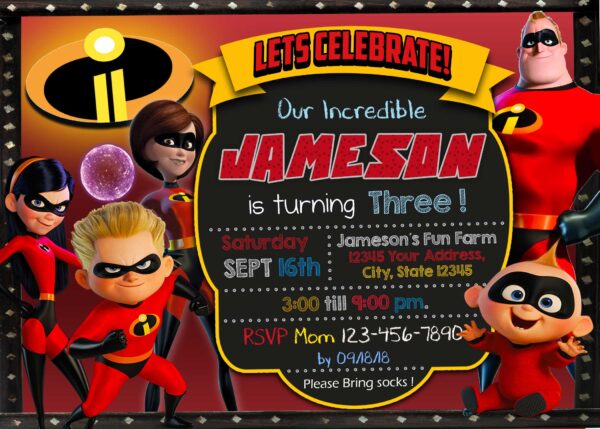 The Incredibles 2 Landscape Birthday Invitation