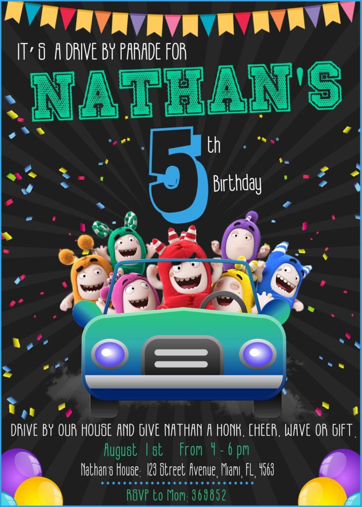Awsome Oddbods Drive By Parade Birthday Invitation 1 oddbols1