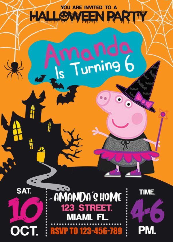 Terrific Peppa Pig Halloween Party Invitation