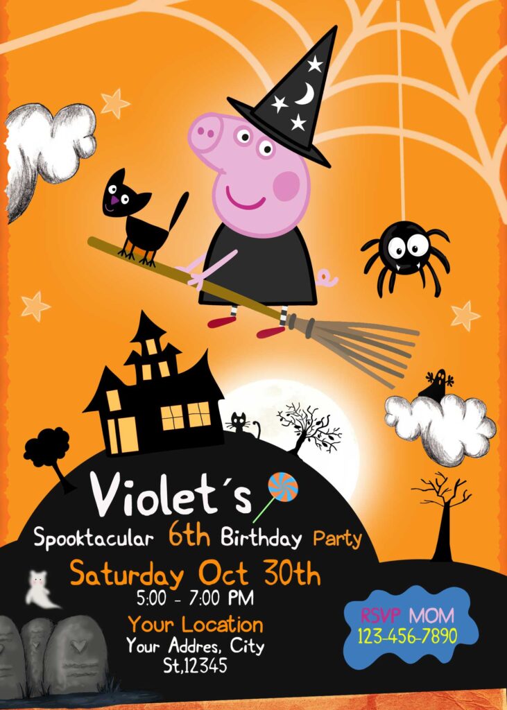Peppa pig Halloween Birthday Invitation