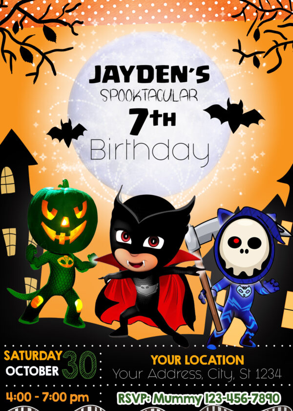 Halloween Costume Birthday Party Pj Masks invitation