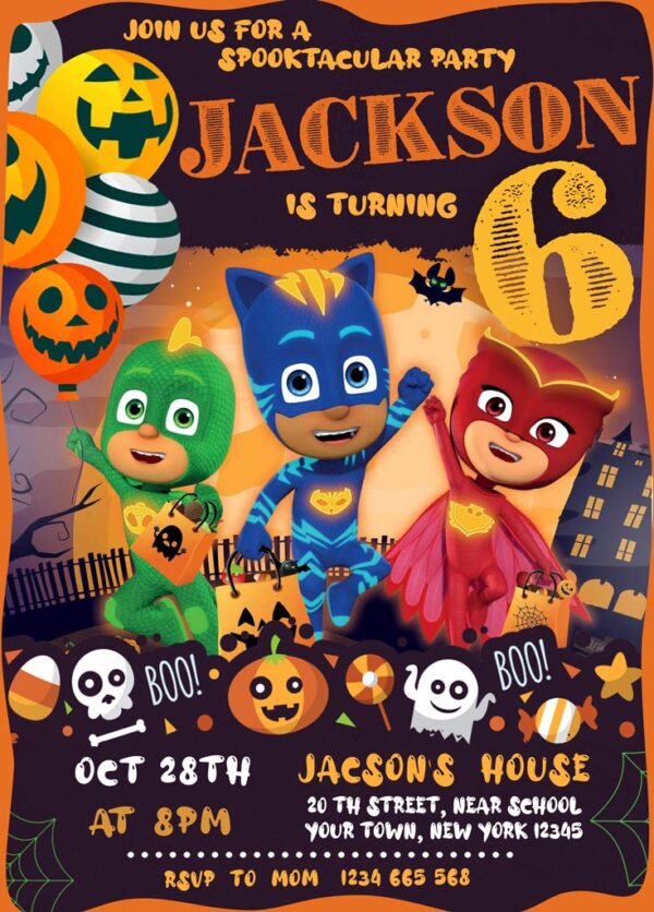 Ghostly PJ Masks Halloween Invitation