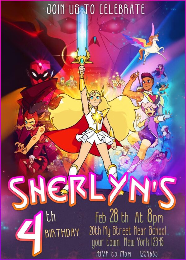 Powerful She-ra and the princesses of power birthday invitation