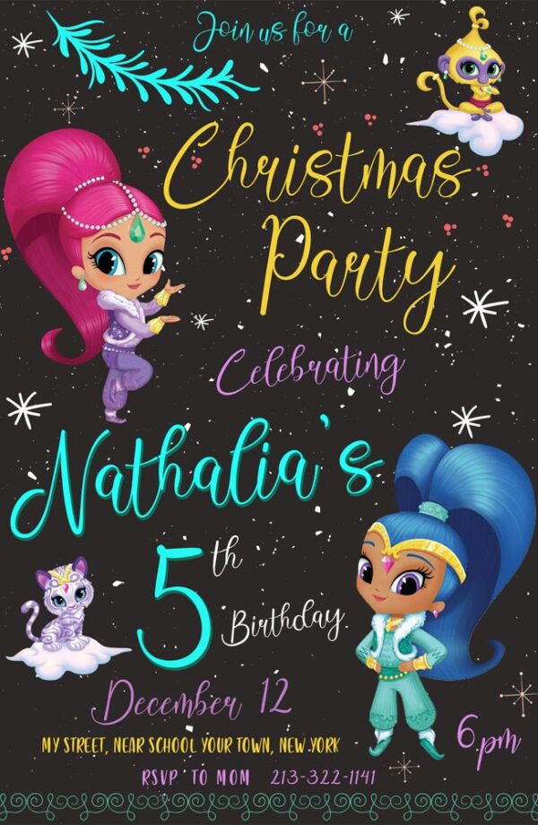 Lovely shimmer and shine Christmas Party Birthday Invitation