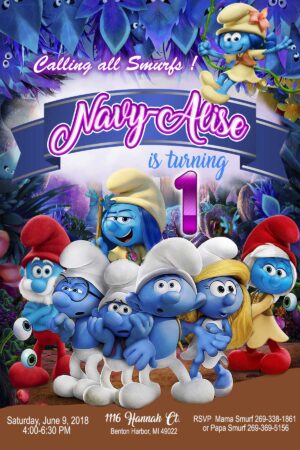 Awsome Smurfs 2 Birthday Invitation