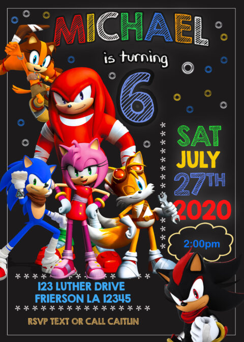 Sonic Boom Birthday Invitation.