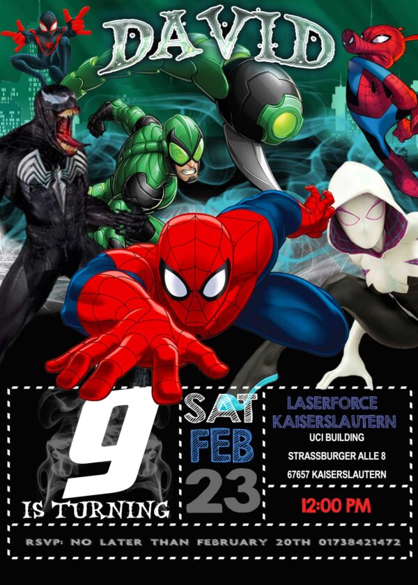 Spiderman & Friends Vs Villains Birthday Invitation