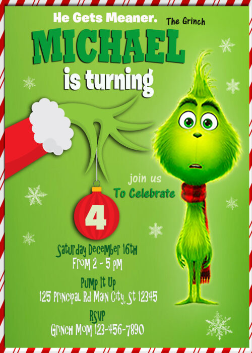 The grinch Birthday Christmas Invitation