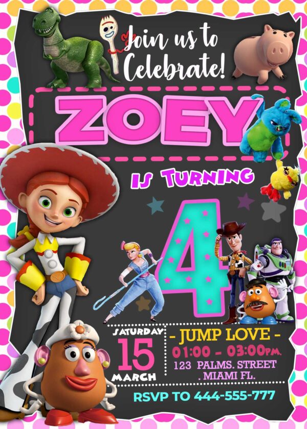 Beautiful Pink Toy Story Invitation For Girl (Jessie)