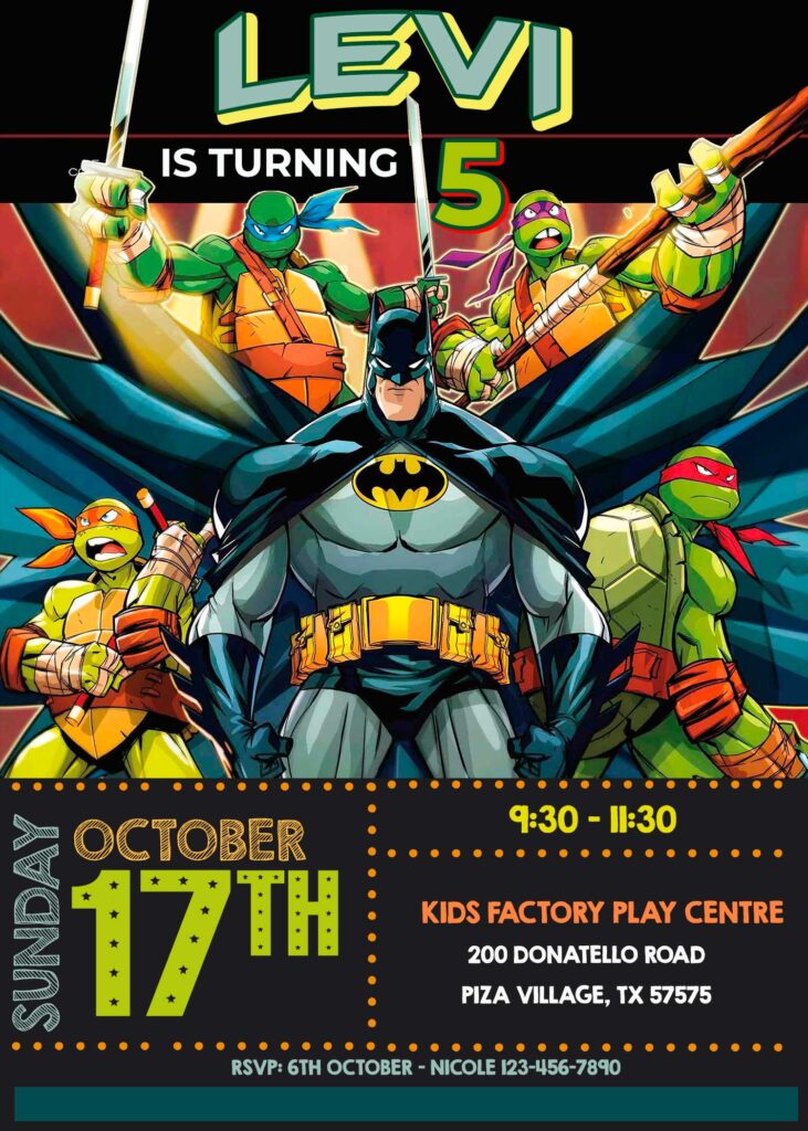 Batman vs Ninja Turtles Birthay Invitation