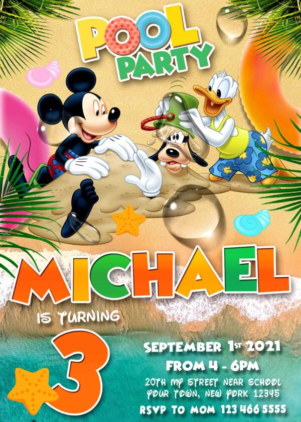 Mickey Mouse and Friends Pool Party Birthday Invitation