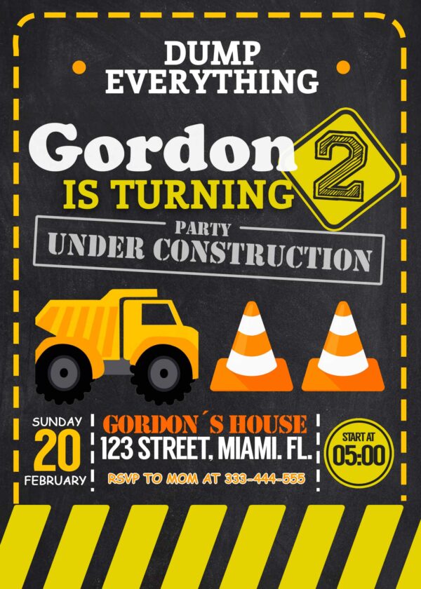 Construction Truck Birthday Invitation