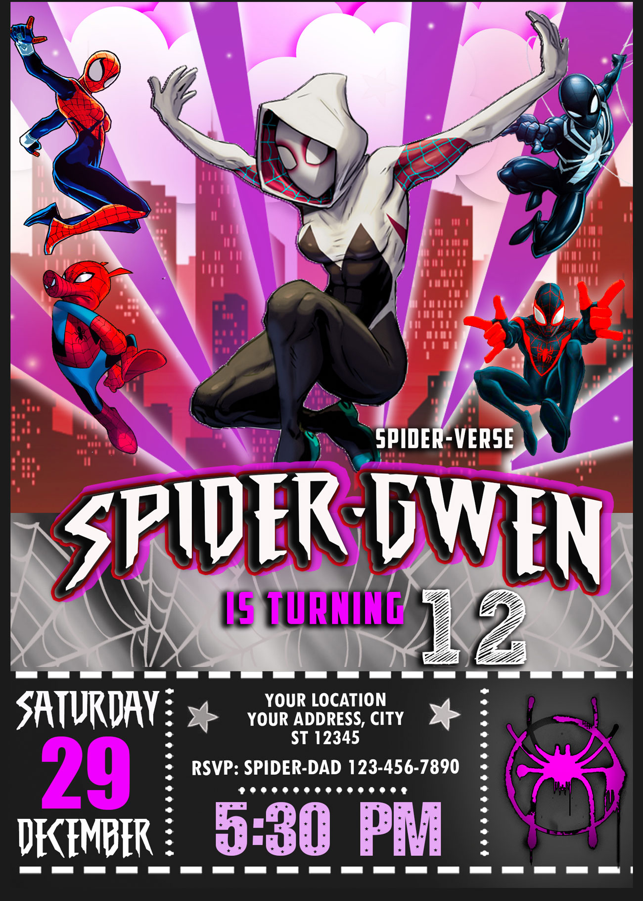 Spider-gwen birthday invitation