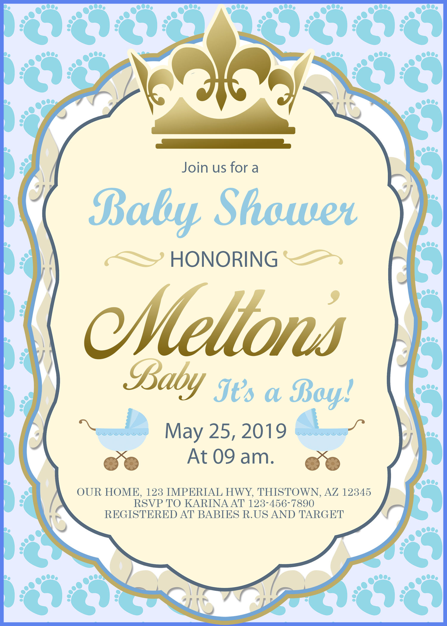 Blue Prince Baby Shower Invitation
