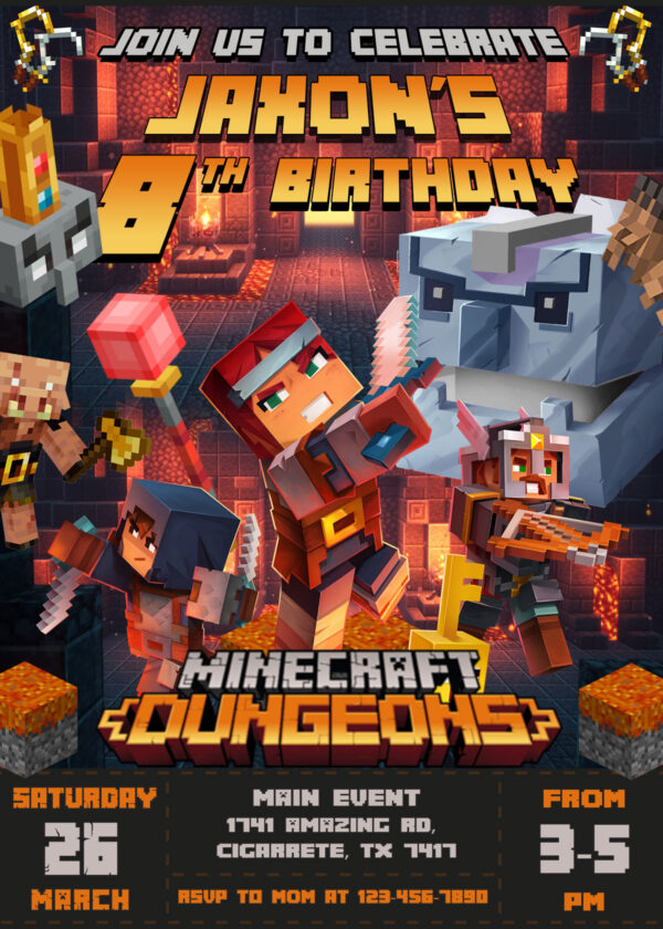 Minecraft Dungeons Birthday Invitation