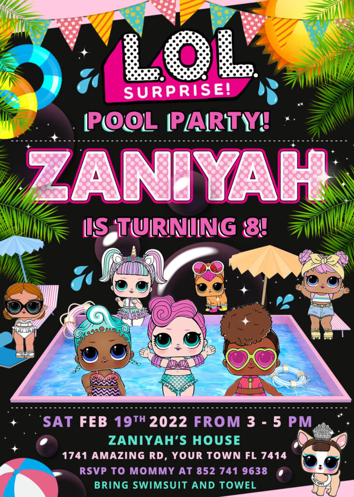 LOL Surprise Pool Party birhday invitation