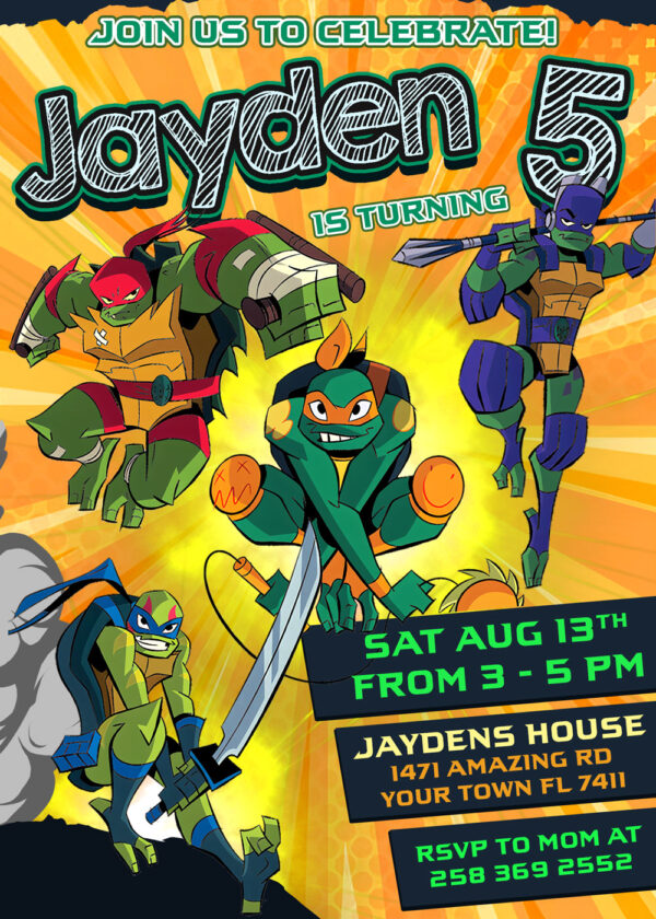 Rise of teenage mutant Ninja Turtles Birthday invitation