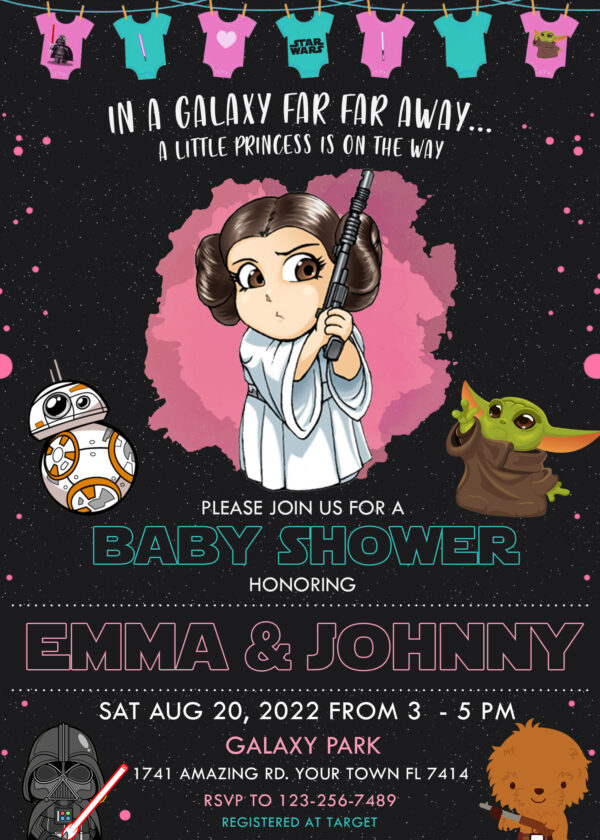 Star Wars Baby Shower Girl Invitation