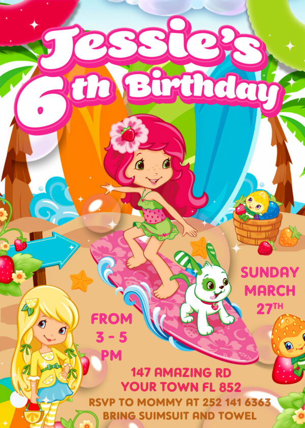 Strawberry Shortcake Pool Party Birthday Invitation
