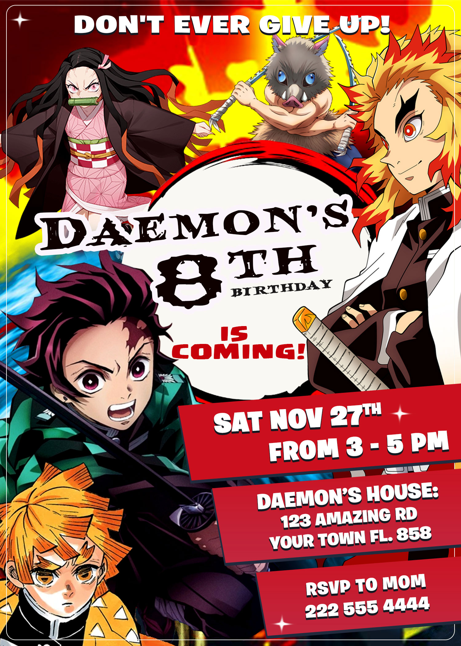 demon slayer birthday invitation great price 6.00$